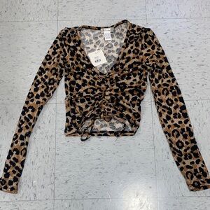 Revamped Animal Print Ruched Long Sleeve Top women Xs brand new going out